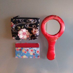 Asian Themed Mirror, Coin Purse & Card Holder Set